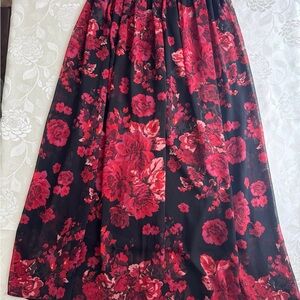 Floral Black and Red Skirt - Size 4